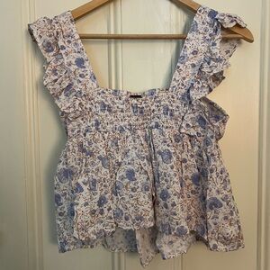 Billabong Ruffle Top | blue floral | Size: S